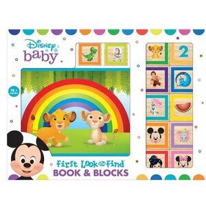 Disney Baby First Look & Find Book & Blocks Set With 10 Wooden Blocks & Interact
